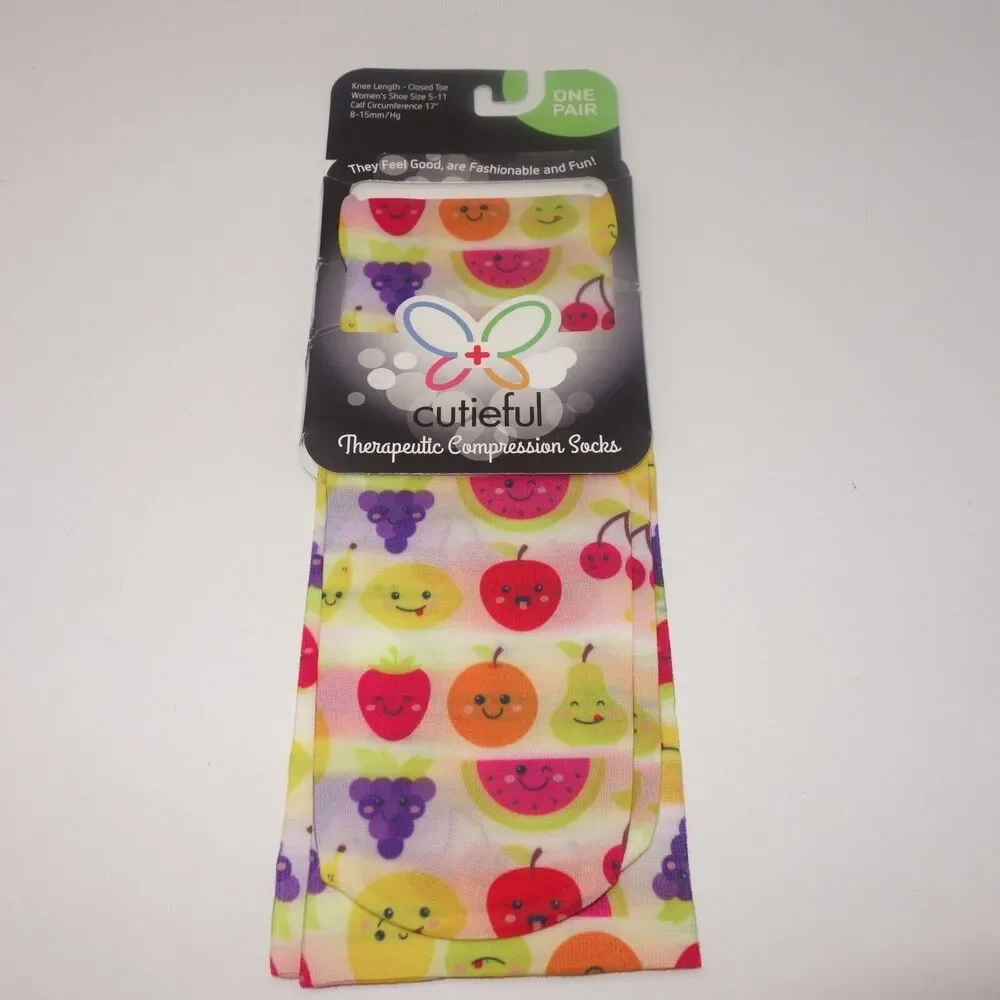 NEW Cutieful Therapeutic Compression Socks Fits Size 5-11 Cute Fruit Cherry